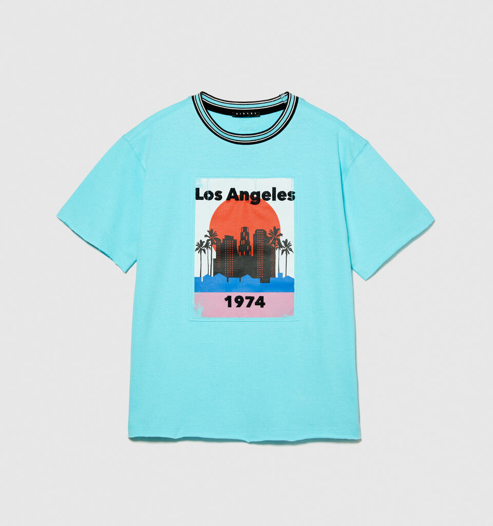 T-shirt with embroidered print - boys' short sleeve t-shirts - Bright Blue | Sisley Young image number 1